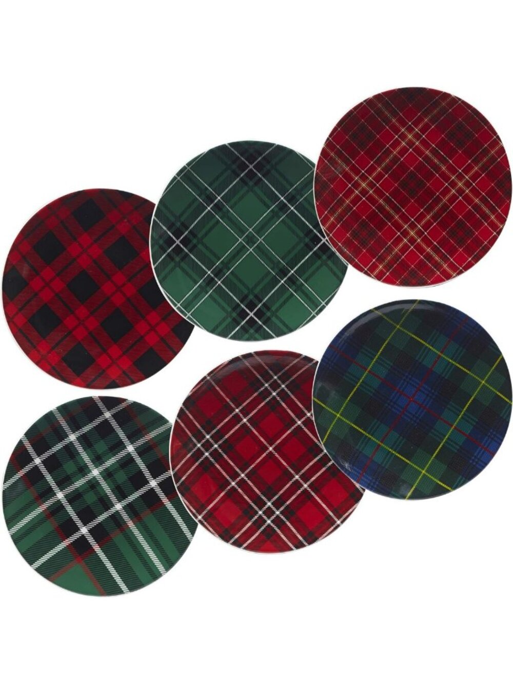 Set of 6 Christmas Plaid Salad/Dessert Plates - Assorted Designs for Holiday